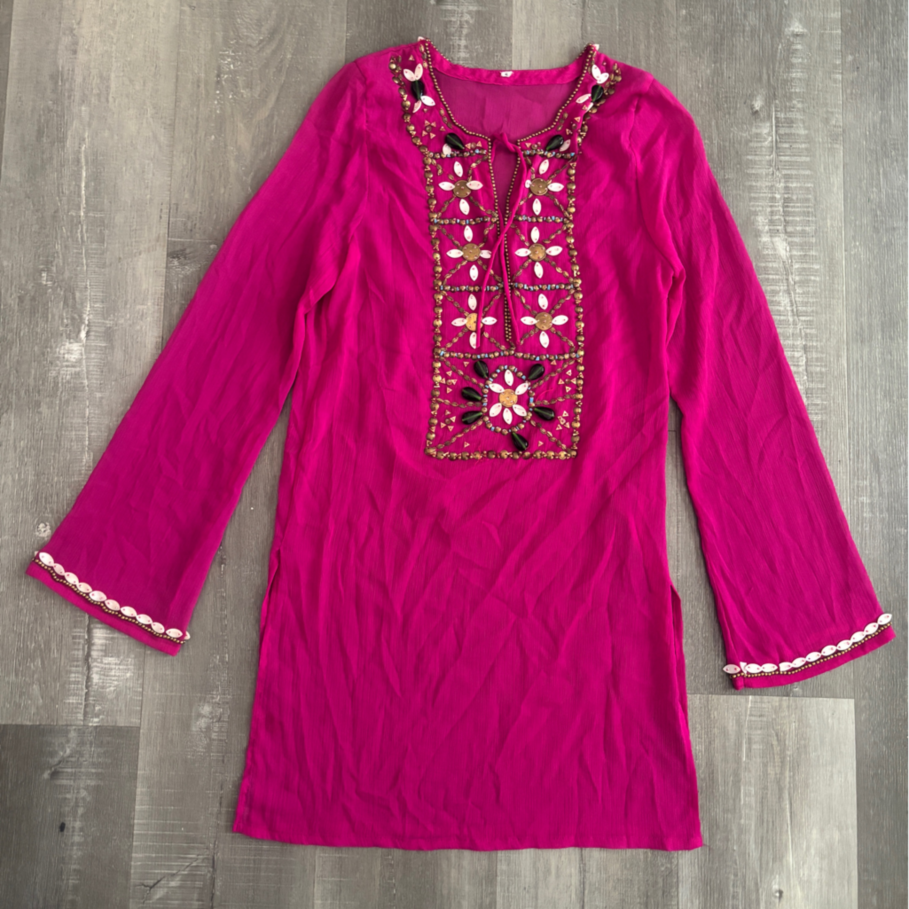 Embellished Fuchsia Long Sleeve Tunic